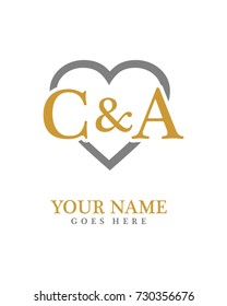 Initial C & A with love background logo template vector