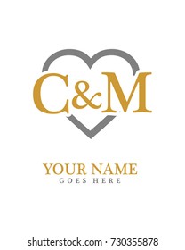 Initial C & M with love background logo template vector