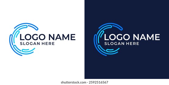Initial C Modern letter with circular digital technology for futuristic internet connection logo design.