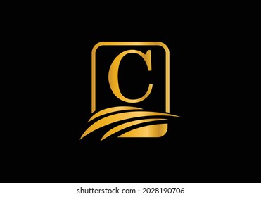 Alfabeto inicial de monograma C con agricultura. plantilla vectorial de diseño de logotipo agrícola. emblema de letra. Logo vectorial moderno para identidad empresarial y de empresa
