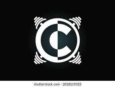 Initial C monogram alphabet with a barbell. Lifting vector logo design. Modern vector logo for bodybuilding, gym, fitness club, business, and company identity