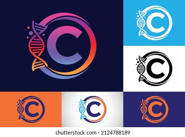 Initial C monogram alphabet in a circle with DNA. Genetics logo design concept. Logo for medicine, science, laboratory, business, and company identity