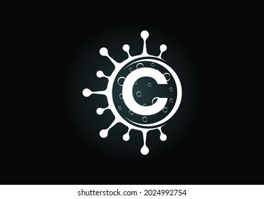 Initial C monogram alphabet with Coronavirus cells. Lab logo sign symbol design vector Illustration. Font emblem. Corona virus (Covid-19). Stop Coronavirus