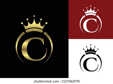 Alfabeto monocasco inicial C con corona. Royal, King, símbolo de lujo reina. emblema de letra.