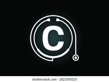 Initial C monogram alphabet with doctor stethoscope. Vector stethoscope logo or icon. Logo for medical and pharmaceutical business and company identity