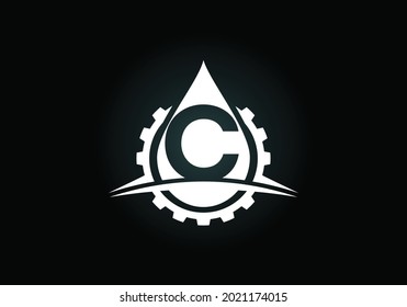 Initial C monogram alphabet with gear swoosh and oil. Oil and gas logo concept. Font emblem. Modern vector logo for petroleum business and company identity