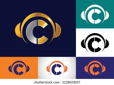 Initial C monogram alphabet with a headphone. Headphone Logo. Music sign symbol. Font emblem.