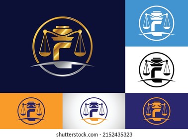 Initial C monogram alphabet with law scale sign symbol. Law office vector logo design template