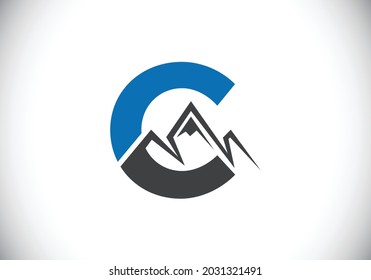 Initial C monogram alphabet with the mountain peak. Mountain Logo sign symbol. Font emblem. Modern vector logo for the business, and company identity