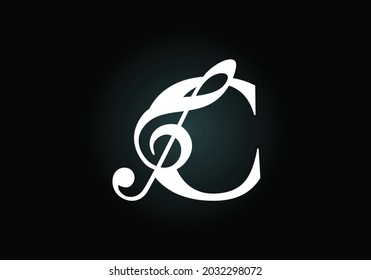 Initial C monogram alphabet with a musical note. Symphony or melody signs. Musical sign symbol. Font emblem. Modern vector logo design template.