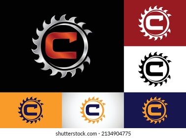 Initial C monogram alphabet with the saw blade. Carpentry, woodworking logo design. Font emblem. Modern vector logo for sawmill business and company identity