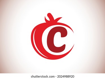 Initial C monogram alphabet with tomato. Tomato logo design template. Font emblem. Modern vector logo for organic food business, and company identity