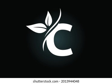 Initial C monogram alphabet with two leaves. Green, eco-friendly logo concept. Modern vector logo for ecological business and company identity