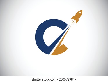 Initial C monogram letter alphabet with a Rocket logo design. Rocket icon. Font emblem. Modern vector logotype for business and company identity.