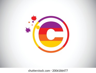 Initial C monogram letter alphabet in a circle with brush splash. Font emblem. Modern vector logo design for painting business and company identity. 