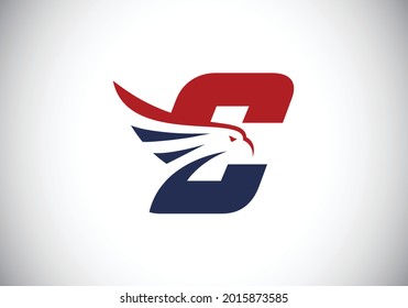 Initial C monogram letter alphabet with Eagle head negative space symbol. Creative Eagle head vector illustration. Modern logo design for business, and company identity.
