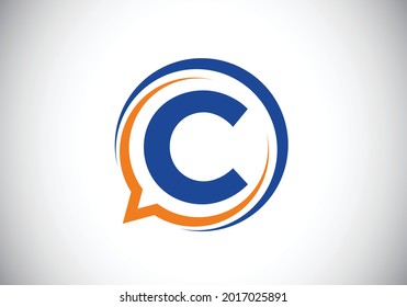 Initial C monogram letter alphabet with a bubble chat icon. Talking, chatting logo concept. Modern logo design for a consultancy business, and company identity.