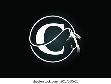 Initial C monogram letter alphabet with fishing Hook. Fishing logo concept vector illustration. Modern logo design for fishing shop, business, and company identity.