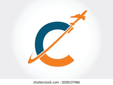 Initial C monogram letter alphabet with a travel logo design. Font emblem. Modern vector logotype for business and company identity.