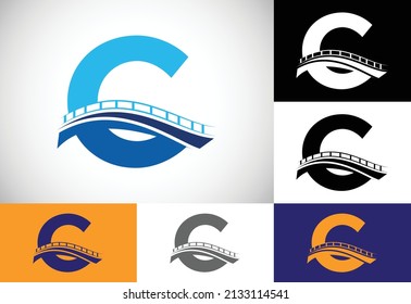 Alfabeto inicial con letra en monograma C con signo de puente. Plantilla de diseño del logotipo del puente abstracto. Logo vectorial moderno para el negocio de la construcción y la identidad de la empresa.