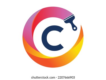 Initial C monogram letter alphabet in a circle with brush splash. transparent gradient color style, creative letter a logo design . Modern vector logo design for painting business and company identity