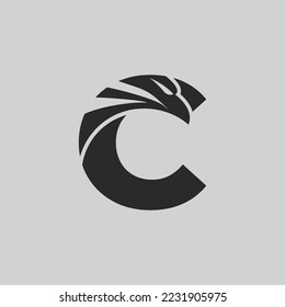 Initial C monogram letter alphabet with Eagle head negative space symbol. Creative Eagle head vector illustration. Modern logo design for business