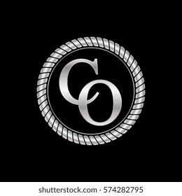 initial c and o logo silver metallic with metal circle rope frame border decorative