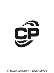 initial C P swoosh ring company logo black