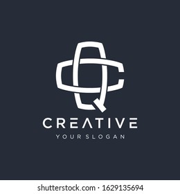 Initial C Q logo with overlapping lines. design cross modern monogram and elegant. logo the letter QC in the form of abstract line art. - VECTOR