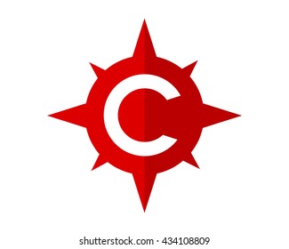 initial C red compass alphabet typography uppercase capital letter image vector icon
