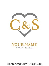 Initial C & S with love background logo template vector
