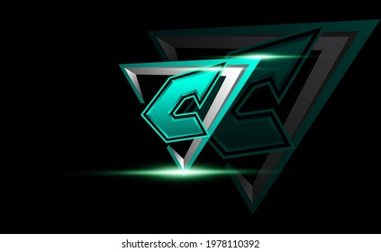 Initial C with shield, vector initial letter monogram esport, twitch and gaming logo template