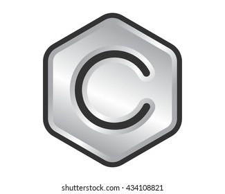 initial C silver hexagon alphabet typography uppercase capital letter image vector icon