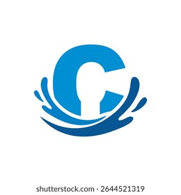 Initial C splash water simple creative logo design template