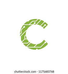 Initial C with technology logo concepts template vector