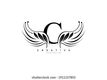 Initial C Typography FLourishes Logogram Beauty Wings Logo