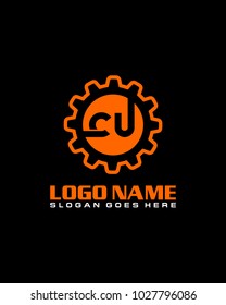 Initial C & U gear logo template vector