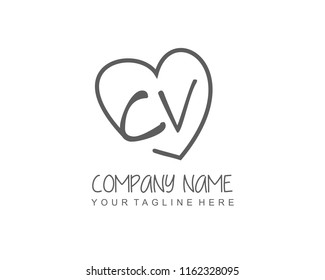Initial C V with love logo template vector