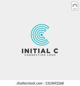 initial C wifi connection communication creative logo template vector illustration