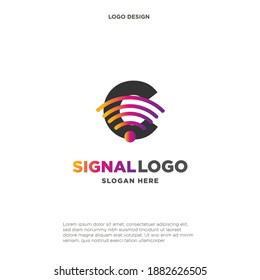initial C wifi connection communication creative logo template vector illustration