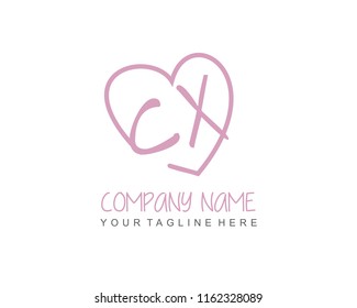 Initial C X with love logo template vector