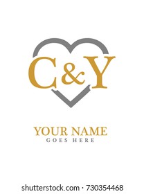 Initial C & Y with love background logo template vector