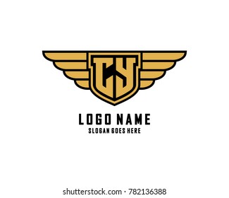Initial C and Y wing shield logo template vector