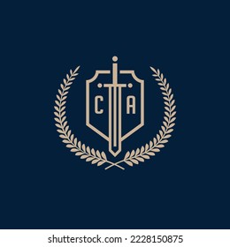 Initial CA elegant sword and shield icon vector template