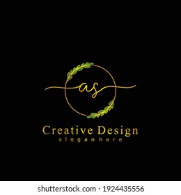 AS Initial calligraphy handwritten logo. Handwritten alphabet in the logo template. Letters and Alphabet for signature, wedding, fashion, floral and botanical logo design 