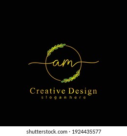 AM Initial calligraphy handwritten logo. Handwritten alphabet in the logo template. Letters and Alphabet for signature, wedding, fashion, floral and botanical logo design 