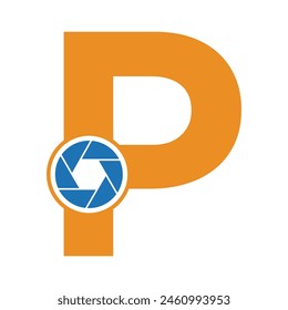 Initial Camera Lens Logo combine with letter P vector template