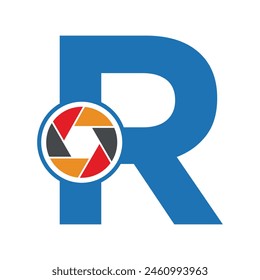 Initial Camera Lens Logo combine with letter R vector template