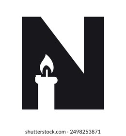 Initial candle Logo combine with letter N vector template