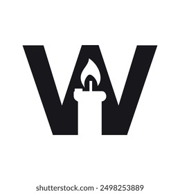 Initial candle Logo combine with letter W vector template